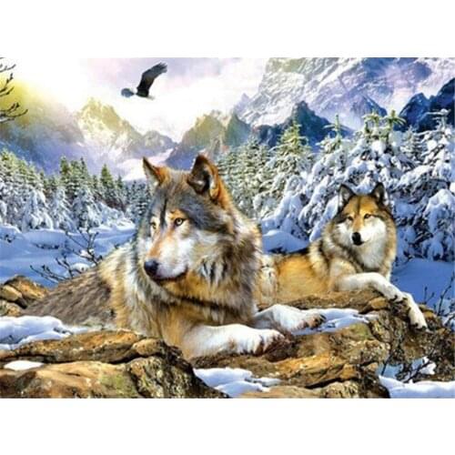 Wolf Animals Bead DIY Embroidery 11CT Cross Stitch Kits Needlework Craft Set Cotton Thread Printed Canvas Home Sale