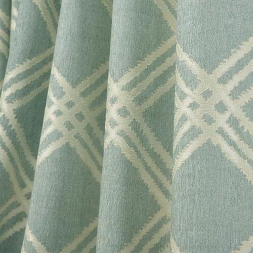 Custom curtains Europe curtain Chenille Jacquard thick blue geometry bedroom shade living room blackout curtain tulle yarn M606
