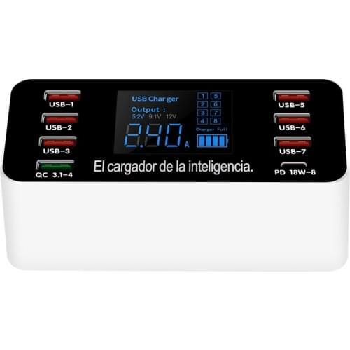 60w Fast Charger A9P Qi 7 USB Ports Type C PD QC 3.0 For Android IOS Smartphone Fast Charging USB Charger Station for Phone