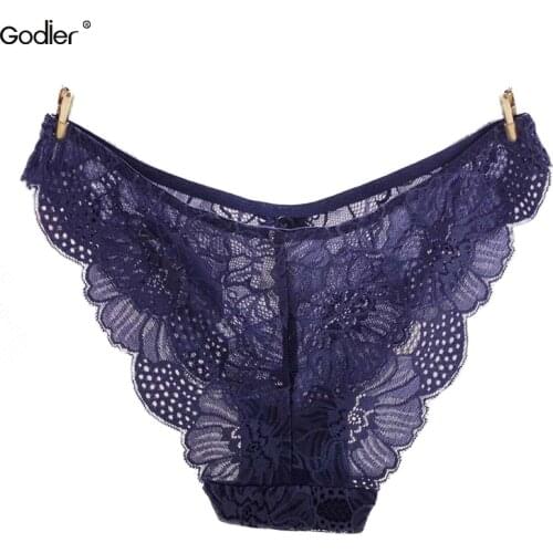 Godier 3 Pcs Women Underwear Briefs Sexy Lace Women Panties Solid Low-Rise Seamless Cotton Briefs Ladies Girls Panties S M L XL