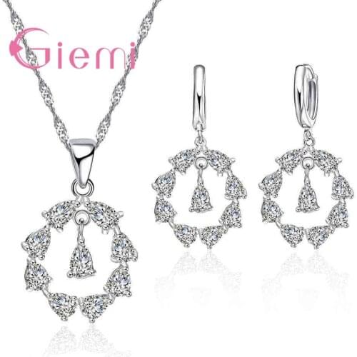 New Fashion Crystal CZ Stones Women Necklace Jewelry Sets FashionEarrings For Bridal Wedding Accessory Fast