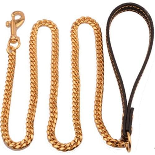 1*100cm Length Heavy Duty Metal Chain Dog Puppy Walking Lead Clip Red Handle Leash PU Leather Anti-Bite Metal Pet Dog Chain