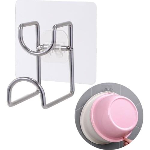 2Pcs 7*6cm Wall Mounted Door Sticky Hanger Holder Sink Holder Stainless Steel Strong Adhesive Hook Kitchen Bathroom Creative