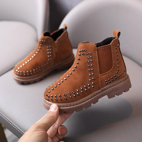 2020 Girl Boots Stylish Rivet Snow Boots Children Ankle Autumn Winter Shoes For Kids Suede Leather Boots 3 4 5 6 7 8 9 10 11 12