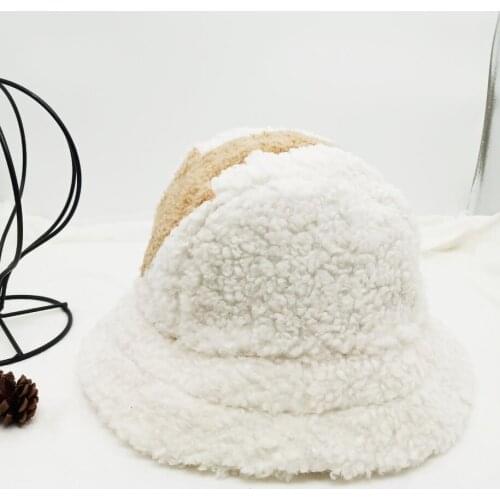 2020 Bucket Hat Lamb Wool Hat Winter Warm Fishing Caps Faux Fur Arrow Symbol Printed Bucket Hat Men Women Tide Flat Top Hats