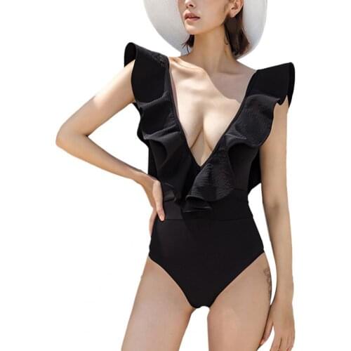 2021 Bikini Suit Swimwear Sexy High Cut Lace Low Collar Backless Bikini One Piece Swimsuit Swimming Pool Beach Wear Bathing Suit