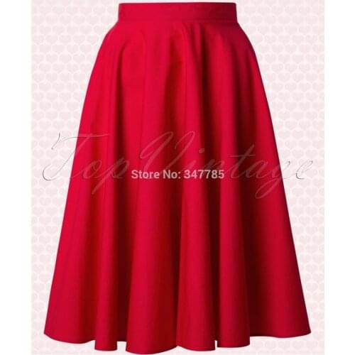 30- women vintage 50s classical Audrey Hepburn style paula swing skirt in red rockabilly pinup faldas plus size cotton skirts
