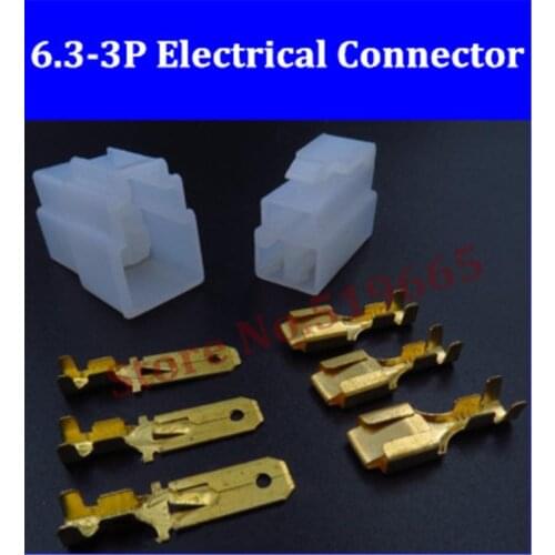 300pcs/lot 6.3-3Pin 3-Pin car plug car male +female +terminals power supply connector electrical wire connector