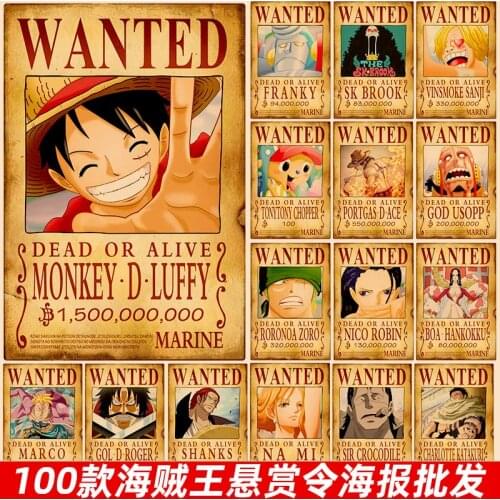 36x51cm Cartoon Retro Stickers For Home Decor Wall Sticker Vintage Paper Wanted Posters Japanese Anime Posters Luffy Chopper Kid