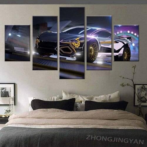 5 Pieces Game Painting Rocket League Poster Car Oil Painting on Canvas Wall Cover Murals Home Decor Frame Artwork