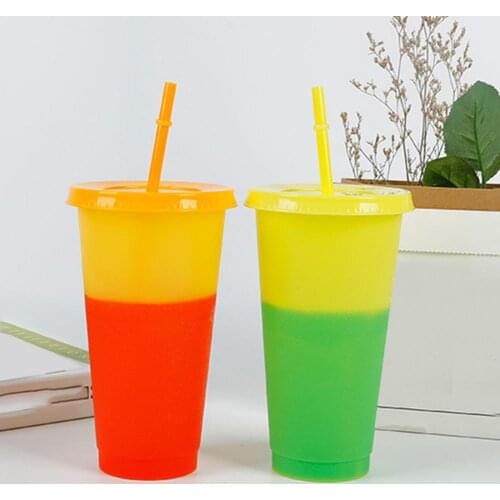 50% Dropshipping!!720ml Discoloration Cup Fixed Ring Heat Insulation No Odor Color Changing Cold Cup with Lid Straw for Home