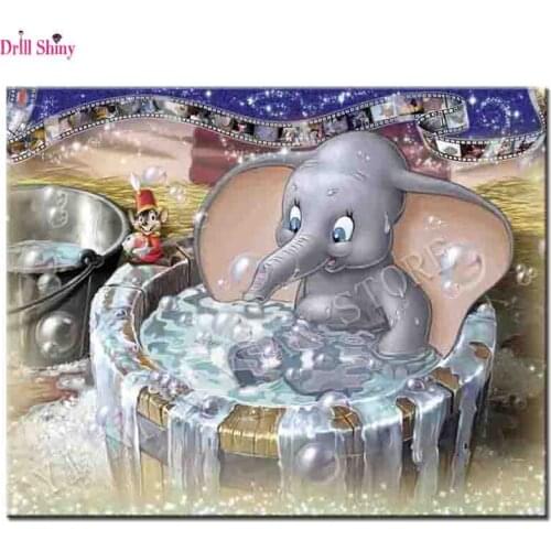 5D DIY Diamond Painting animal Elephant bathing Embroidery Full Round Diamond Cross Stitch Rhinestone Mosaic Home decor Gift