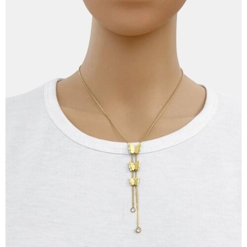 316L Stainless Steel New Fashion Fine Jewelry Butterfly Zircon Tassel Charms Snake Chain Choker Necklaces Pendants For Women