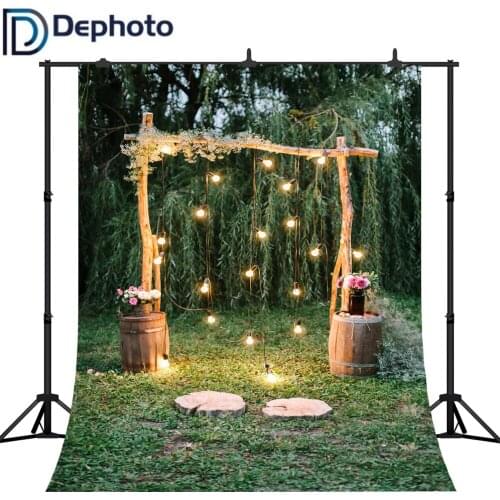 DePhoto Garland Gate Lights Outdoor Wedding Scene Photography Backgrounds Customized Photographic Backdrops For Photo Studio
