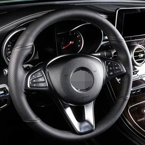 DIY Black Faux Leather Car Steering Wheel Cover For Mercedes Benz C260 C200L E300L E260 CLS GLE GLC GLA Non-slip And Breathable