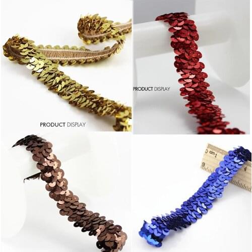 Elastic Stretch 2 Row Shiny Red Sequin Braideed Bead Applique Lace Tape Ribbon Trim for Costume Sewing Supplies 40 yard/T708