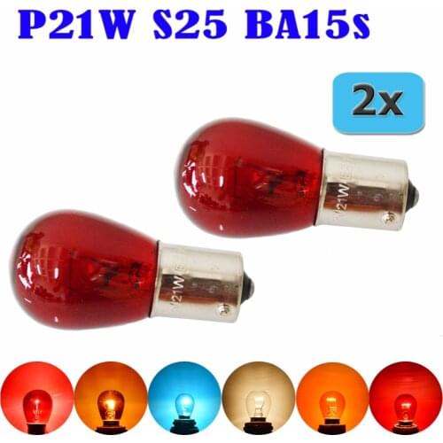 Flytop 2 Pcs S25 BA15s 12V 21W 382 P21W Blue / Clear / Silver / Chrome Amber Red Color Auto Stop Glass Bulb Car Brake Lamp