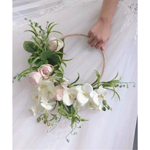 SESTHFAR Rose Hoop Wedding Bouquet Portable Garland Bride Bridesmaid Team Flower Artificial Bridal floral Bouquet