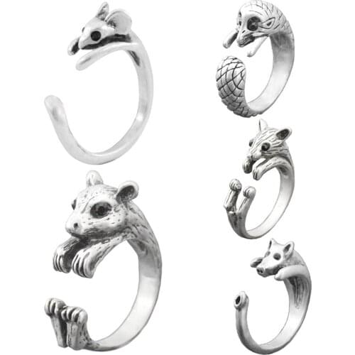 Hippie Burnished Hamster Anel Masculino Ring Boho Mouse Anillos Animal Love Rings For Women Gift Men Jewelry Punk Couple Ring