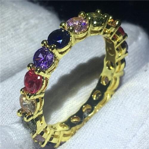 Eternity Promise ring Silver color 4mm Mutilcolor AAAAA Cz Stone Engagement wedding band ring for women Finger jewelry