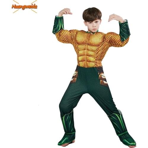 Aquaman Costumes for Kids Justice Alliance Sponge Muscle Aquaman Cosplay Anime Childrens Halloween Superhero Costumes Jumpsuits