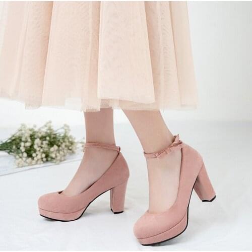 Summer 2021 Ladies Heels Platform Cute Bow Lace Princess Mary Jane Lolita Shoes Party High Heel Buckle Women Pumps Pink