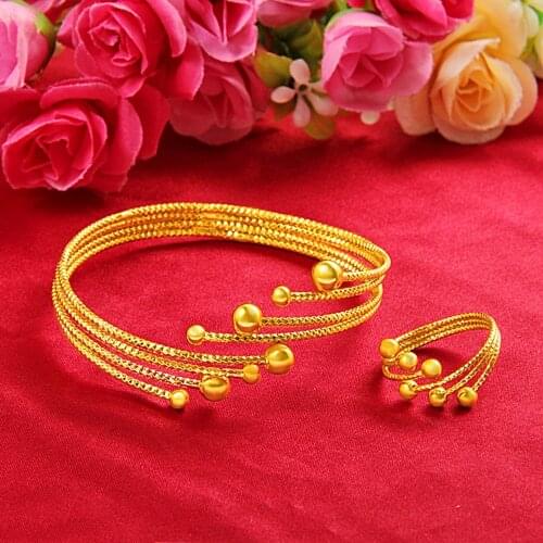 Multi-layer Women Bangle Bracelet Ring Yellow Gold Filled Classic Wedding Party Gift