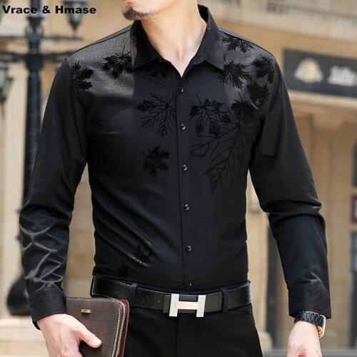 Personalized leaves printing fashion casual boutique long sleeve shirt Spring New arrival high-quality cotton men shirt M-XXXL