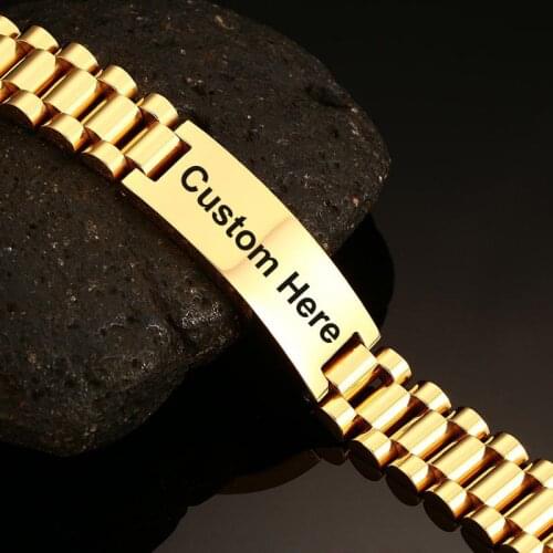 Vnox Engraving Mens Chunky Wide Bracelets Tough Man Glossy Stainless Steel Wristband Bulky Punk Gothic Jewelry Drop Shipping