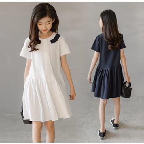 2 To 14 Years Girl Dress Summer Short Sleeve Cotton Kids Dresses for Girls A Line Casual School Children Dress Clothes Girs