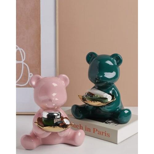 Nordic multifunctional bear decoration porch key storage plate living room ceramic home decoration accessories housewarming gift