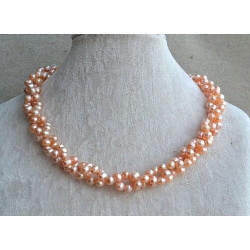 New Arrival Favorite Pearl Necklace Twisted Pearl Jewelry 18 inches 6-7mm Pink Freshwater Pearl Wedding Birthday Party Lady Gift