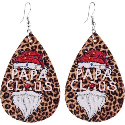 2021 Wholesale Simple Vintage Creative Christmas Daddy Old Man Head Double-sided Pattern Water Drop Leopard Print Earrings