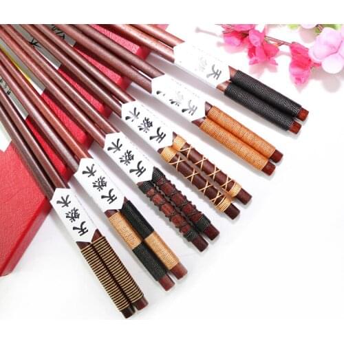 6 Pairs Tangled Chopsticks Handmade Wooden Classic Japanese Natural Wood Chestnut Wood Sushi Chinese Food Tableware Chop Sticks