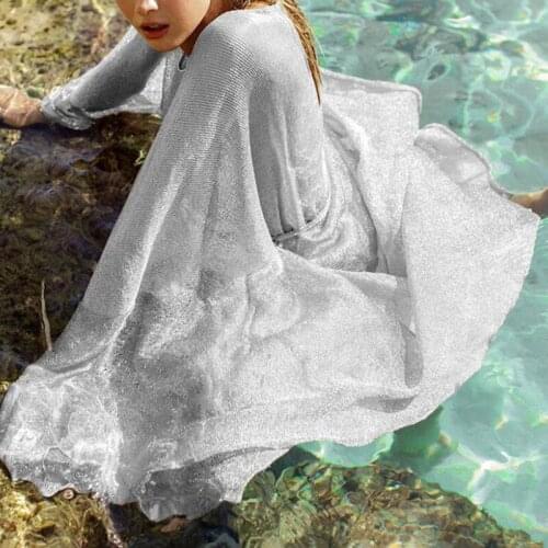 Sexy Sequined Bikini Cover-ups Long Tunic Casual Summer Beach Dress Elegant Women Plus Size Beach Wear Swim Suit Cover Up