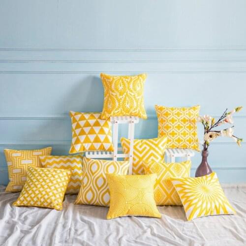 Hot Popular Mustard Yellow Geometric Decorative Pillows Cover Housse De Coussin Throw Pillow Covers Funda Cojines