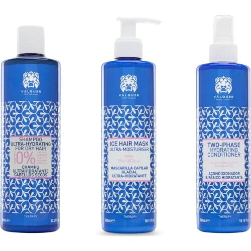 Valquer professional hydration capillary Pack. Zero shampoo 400ml + 300ml mask + 300ml biphase conditioner. Dry hair