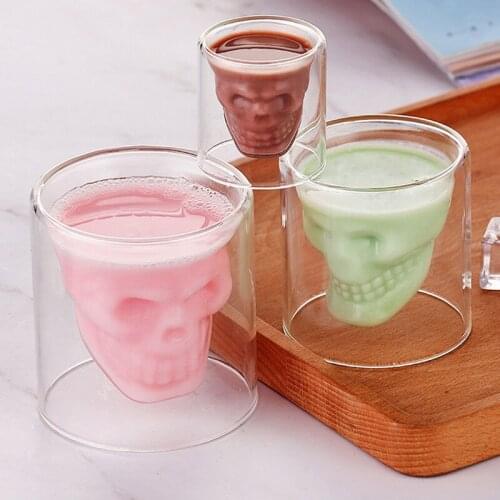 Transparent Skull Cup Double Glass Beer Whiskey Vodka Wine Water Champagne Cocktail Wine Glass Coffee Milk Mug 25ML-75-150-250ML