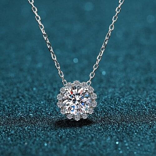 Silver 1-3 Carat Excellent Cut Round D Color High Quality Moissanite Pendant Necklace Solid Silver 925 Wedding Necklace Chain