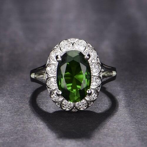 Silver Fashion Temperament Oval Simulation Emerald Tourmaline Adjustable Inlaid Zircon Ring For Women Fine Jewelry Party Gift