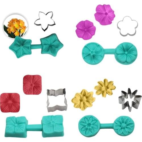 4 Style Flower Petal Veiner Silicone Molds With Stainless Steel Cutter Mold Set Fondant Diy Handmade Mould Cake Decorating Tool