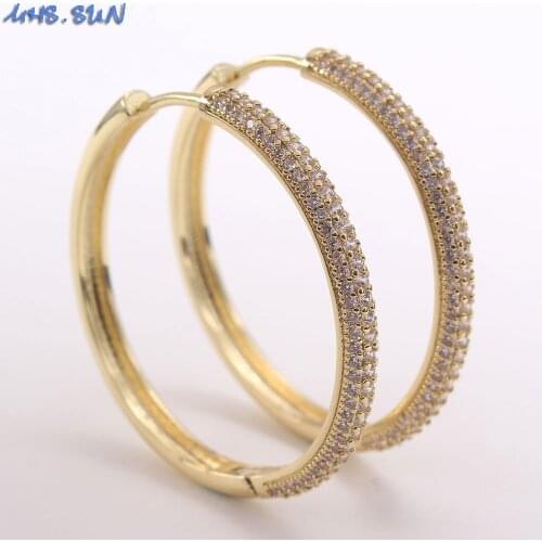 MHS.SUN Fashion women cubic zircon jewelry gold color big hoop earrings for female party luxury cz crystal stones earrings 1pair