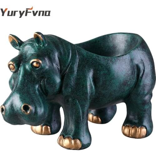 Hippo Statue Home Resin Hippopotamus Figurine Sculpture Table Art Decoration Sundries Key Container Storage Box Home Decor