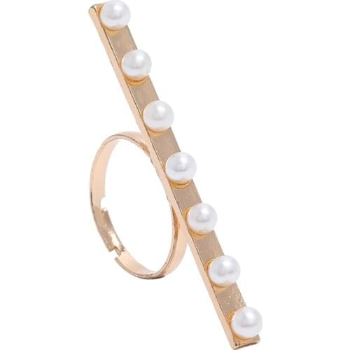 Fashion Big Geometric Pearl Paved Rings For Women 2021 New Jewelry Personality Statement Open Ring Adjustable Bijoux