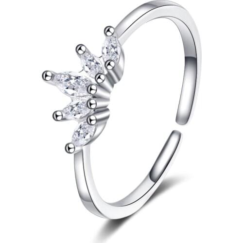 Crown Bling Thin Simple Index Finger Cubic Zirconia 925 Sterling Silver Adjustable Rings For Women Elegant Fashion Jewelry