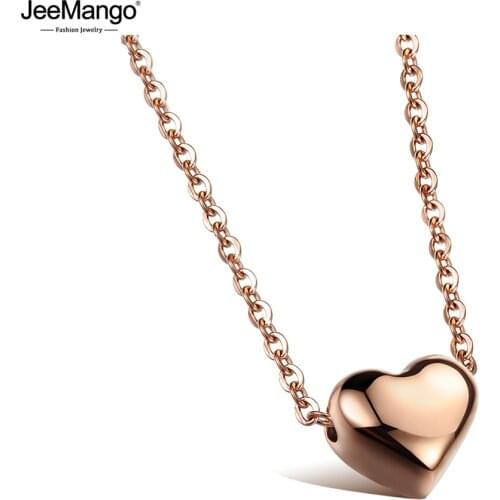 JeeMango Romantic Heart Pendants Chokers Necklaces Silver & Rose Gold Color 316L Stainless Steel Women Necklace Jewelry JN19086