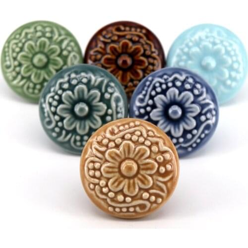 1pcs New Colorful Ceramic Cameo Bas-relief Cabinet Drawer Knob Kitchen Cupboard Door Handle Pull Dia 44mm