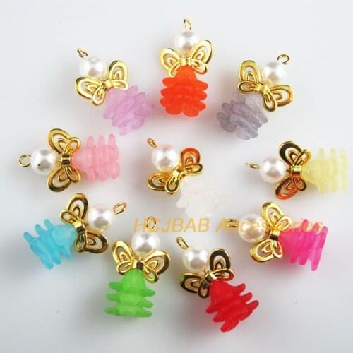 10Pcs Mixed Lovely Acrylic Angel Gold Plated Wings Charms Pendants 17.5x28mm