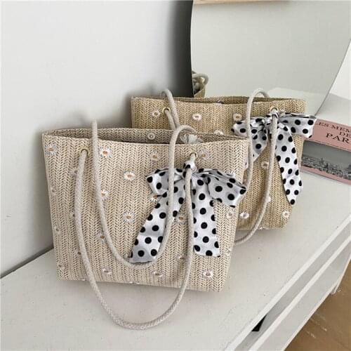 2021 New Fashion Shopping Bag Women Solid Color Large-capacity Woven Tote Bag