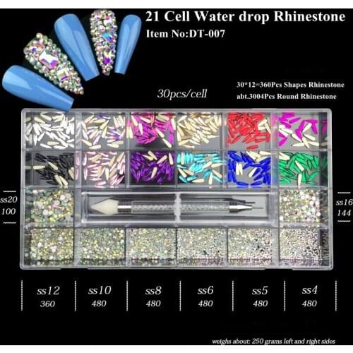 21 Grids/Box/1/pen Nail Art Decor Flatback AB Glass Crystal Change Diamond In Cells Shape Nail Accesorios Flat Gem Nail Supplies